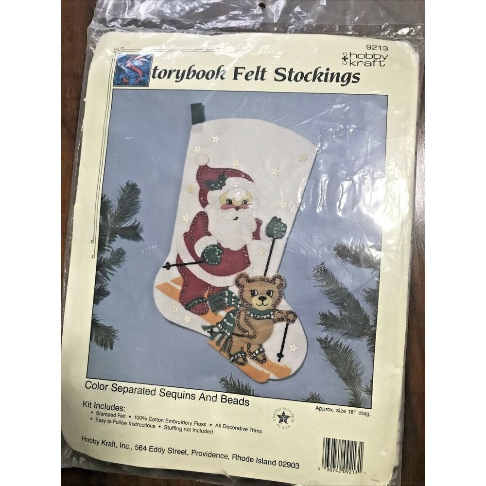 Hobby Kraft Storybook Felt Applique Christmas Stocking Kit #9213 Santa 18"